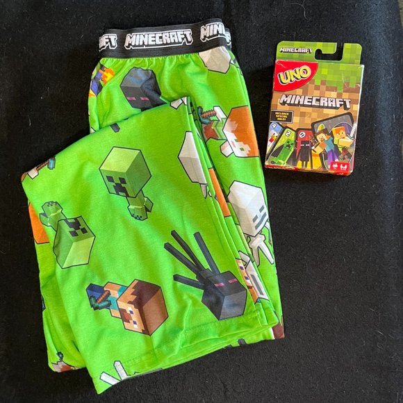 2022 Minecraft  Lounging/Pajama Bottoms W/4 Minecraft Booka & Minecraft UNO - Picture 2 of 10